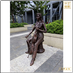 美女拉大提琴雕塑鑄造 